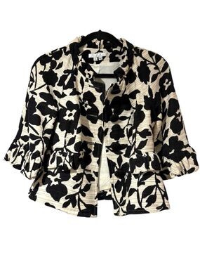 I.C.E. Black & Cream Textured Floral Cropped Blazer Jacket